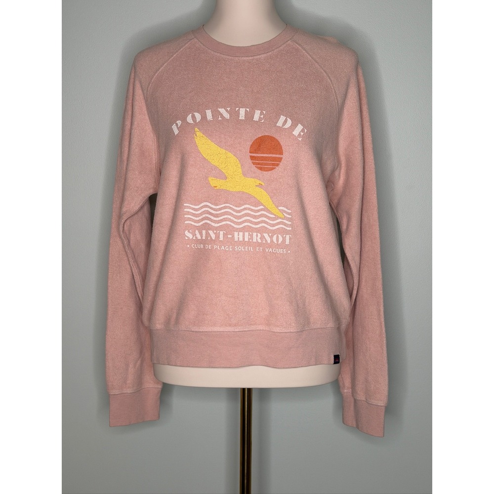 NWT Faherty Organic Cotton Graphic Sweatshirt Pink Sz M Pointe De Saint-Hernot